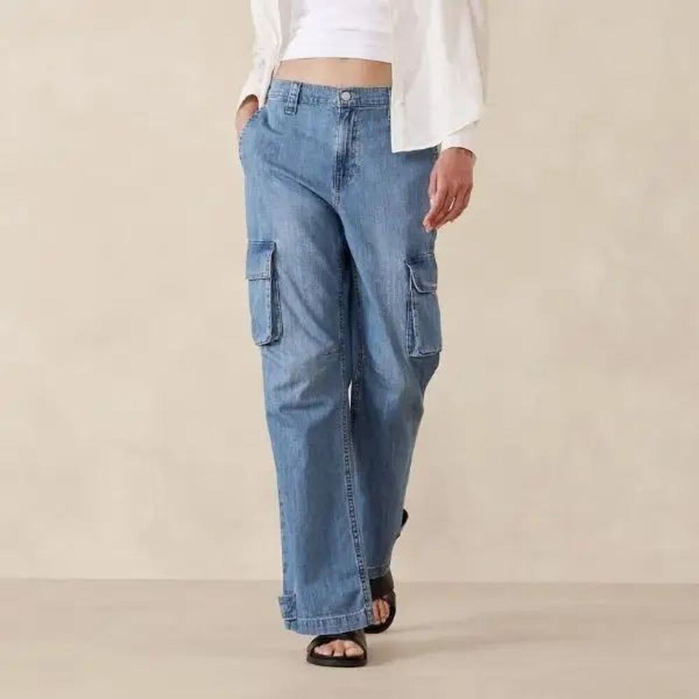 Banana Republic Barrel Cargo Jean Women 28 Blue Adjustable Hem Utility Gorpcore